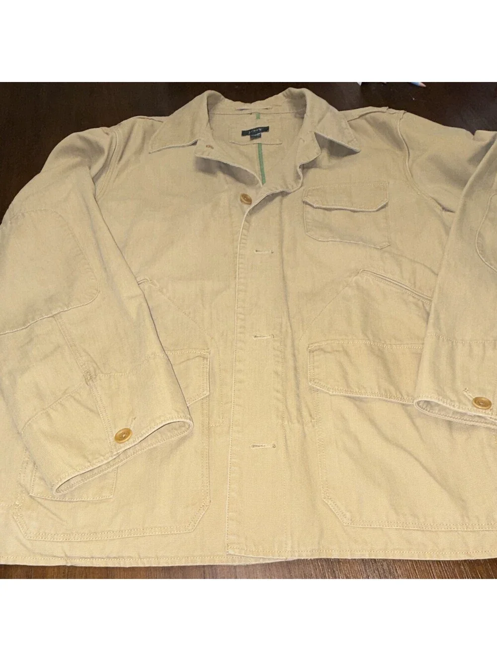 J.CREW Men's Beige Chore Jacket XL Short Cotton Button Front Pockets